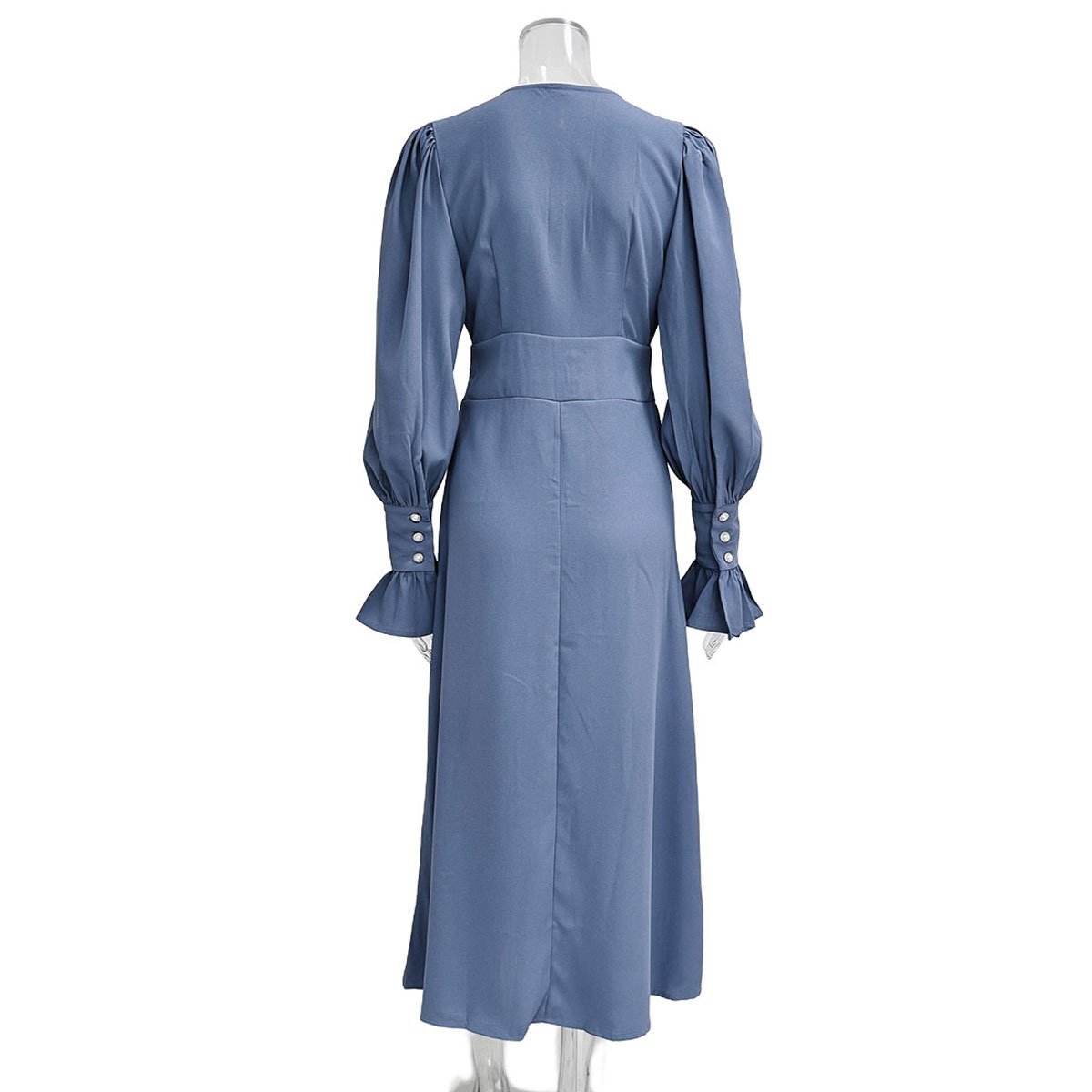 Enyami Best Chiffon Dress Women Office Ladies Lady Elegant Solid Puff Long Sleeve Waist Slim A-Line Dress Elegant Casual Dresses