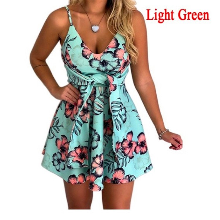 Hot Design Bodycon Ruffle Women Fashion Dress V-neck Strapless Sleeveless Printing Floral Lady Dress