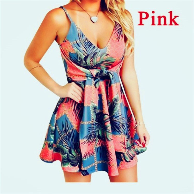 Hot Design Bodycon Ruffle Women Fashion Dress V-neck Strapless Sleeveless Printing Floral Lady Dress