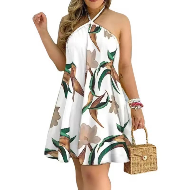 New Arrival Summer Fashion Female Sleeveless Clothes Women's Flower Printed High Waist Loose One Piece Ladies' Dress