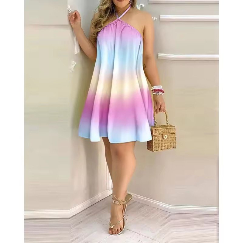 New Arrival Summer Fashion Female Sleeveless Clothes Women's Flower Printed High Waist Loose One Piece Ladies' Dress