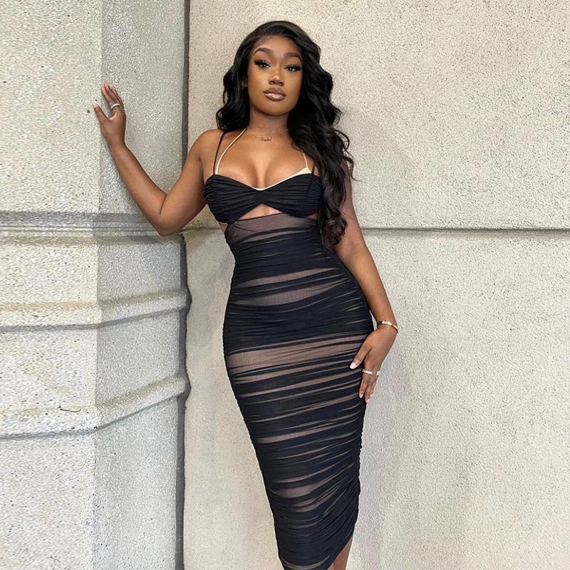 YP Black Sexy Club Dresses Causal Bandage Halter Sexy Slim Fashion Dresses Womens Dress With Tank Top