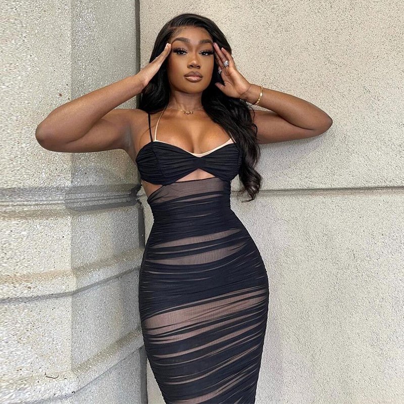 YP Black Sexy Club Dresses Causal Bandage Halter Sexy Slim Fashion Dresses Womens Dress With Tank Top