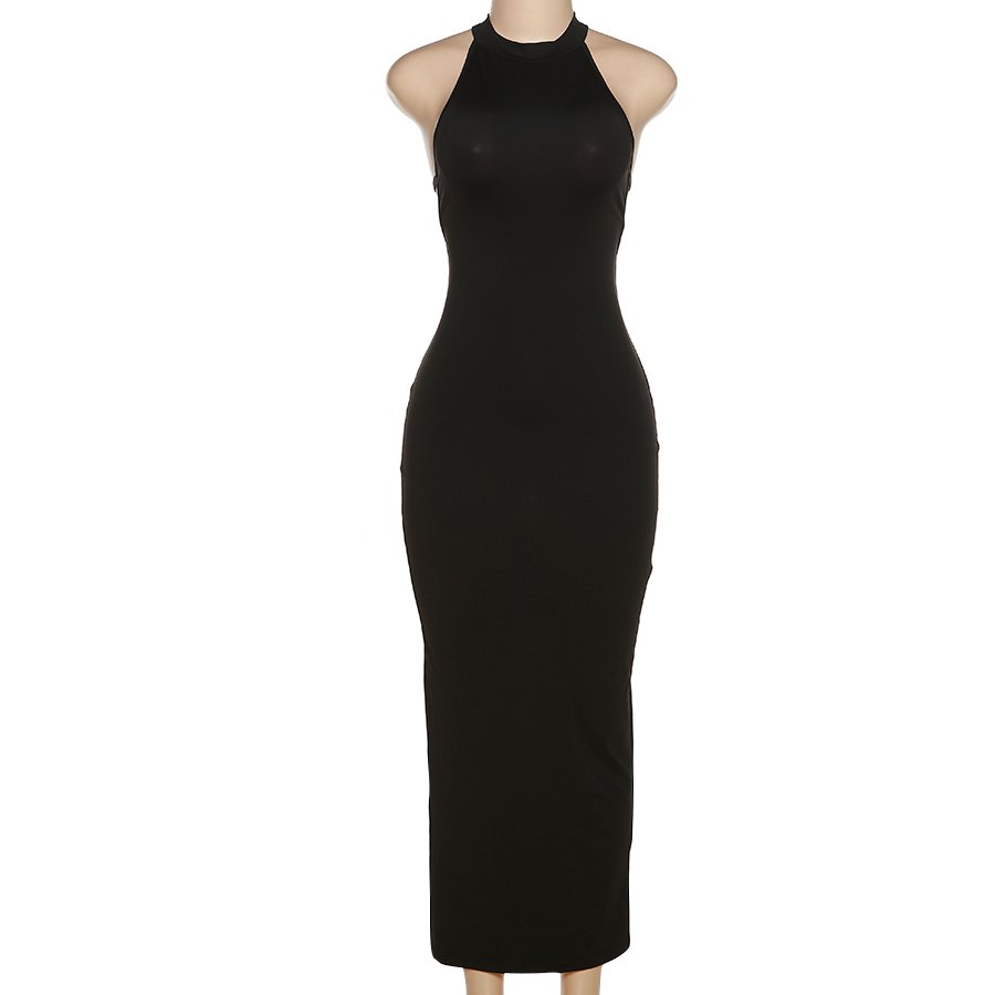Kliou K22D15505 Sexy Party elegant club fashion summer slim dress Backless solid color sleeveless tight maxi dress ladies