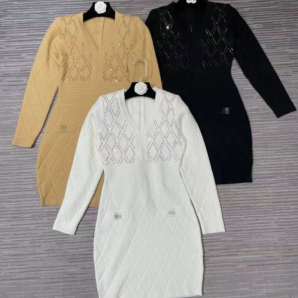 Women's New Fall And Winter Warm Casual V-Neck Knitted Sweater Dresses