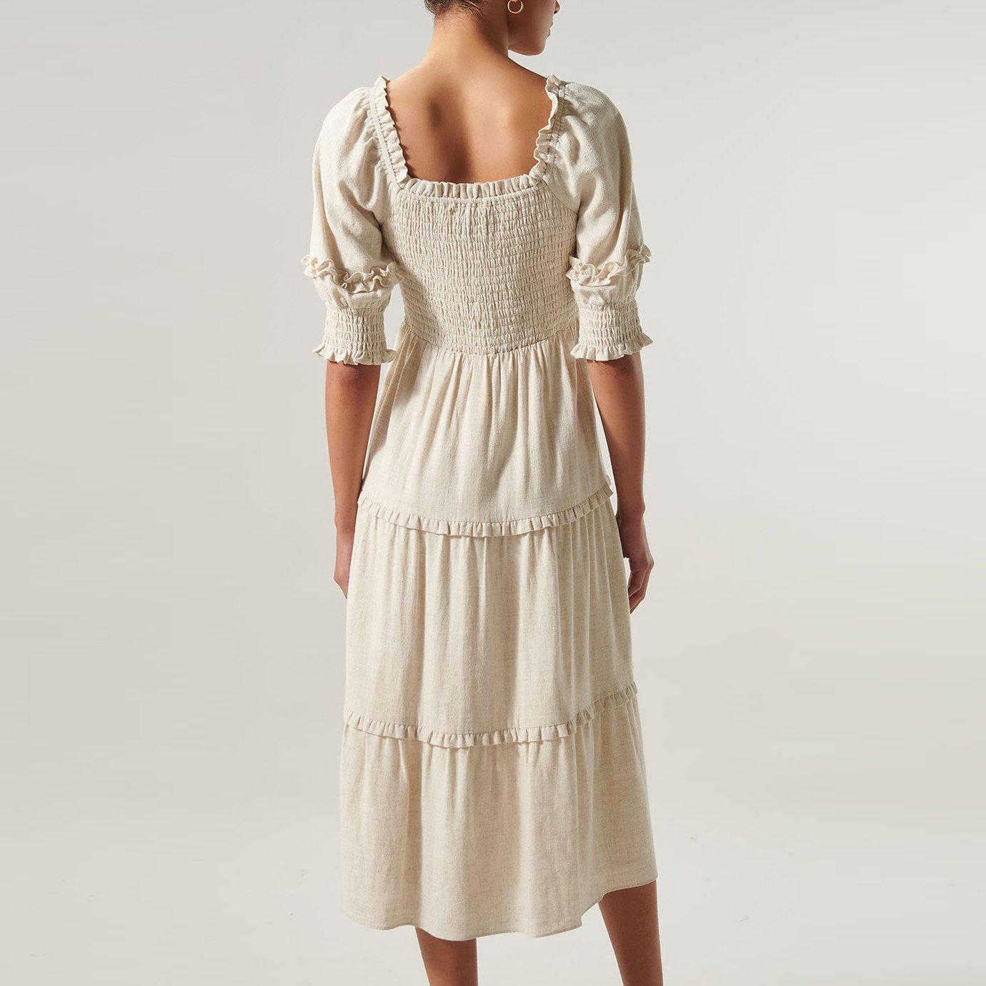 High Quality Ladies Casual Square Neck Slit Dresses Midi Long Ruffle Linen Dress For Women