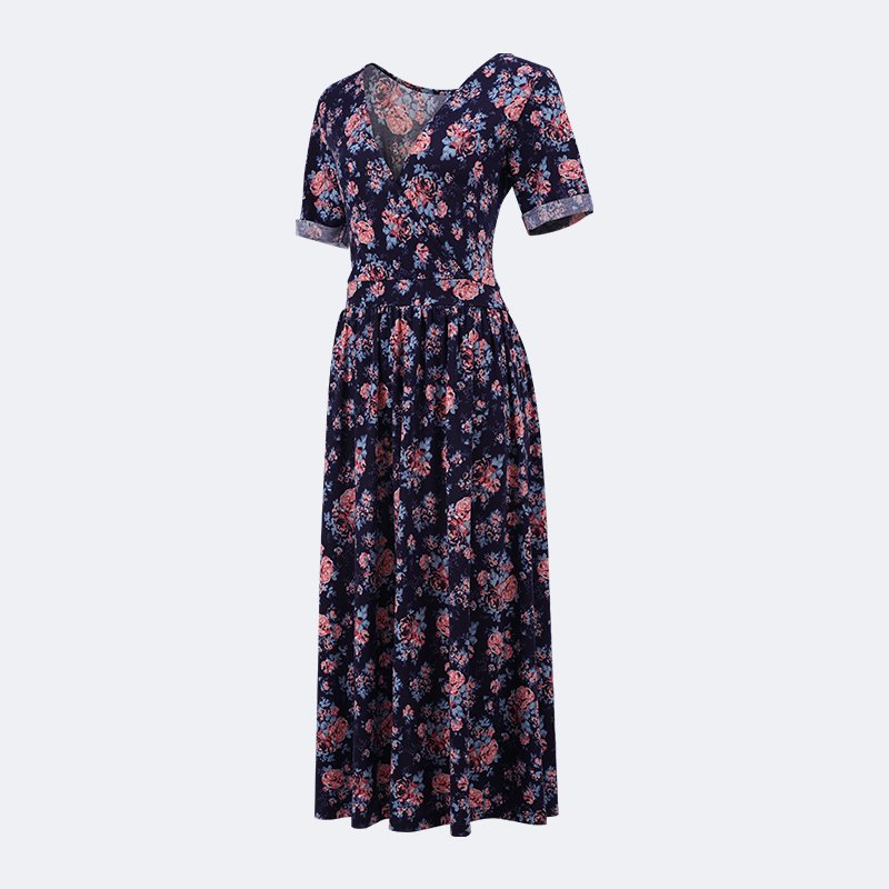 New Casual Ladies Fashion Sexy V Neck Printed Corset Floral Dress Ladies Elegant Long Dress