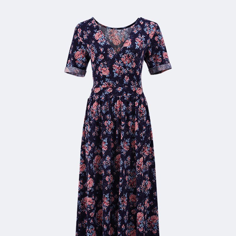 New Casual Ladies Fashion Sexy V Neck Printed Corset Floral Dress Ladies Elegant Long Dress
