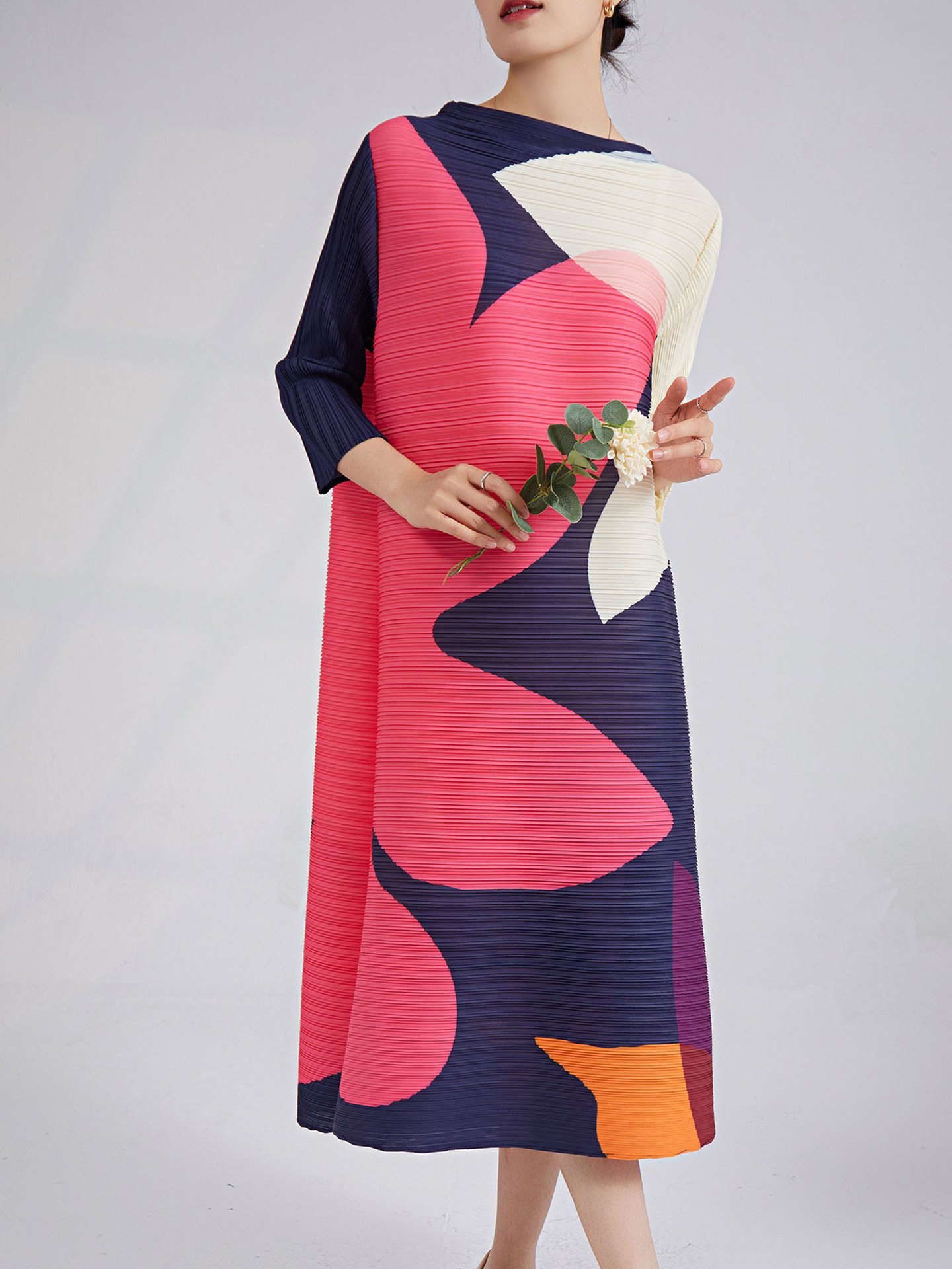 2023 New Miyake Clothing Factory Pleated Dresses Women Printed Plus Size Summer Casual Women Fashion Dress