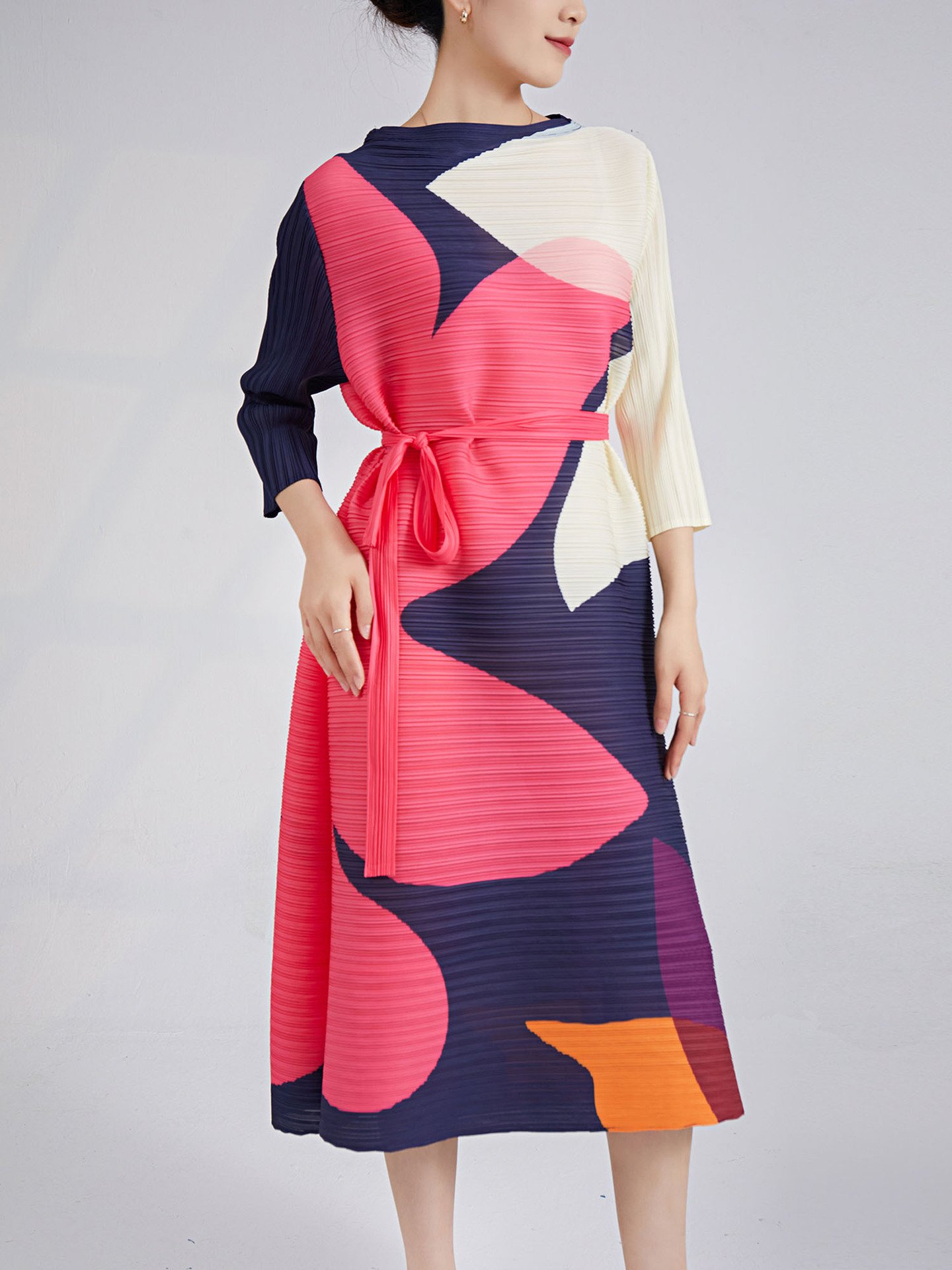 2023 New Miyake Clothing Factory Pleated Dresses Women Printed Plus Size Summer Casual Women Fashion Dress