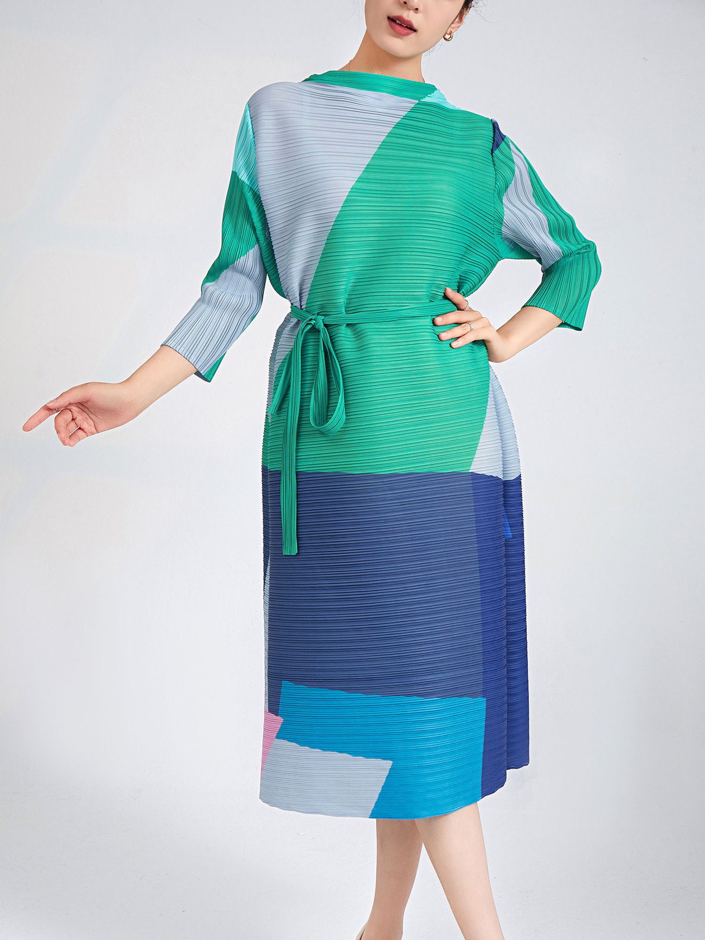 2023 New Miyake Clothing Factory Pleated Dresses Women Printed Plus Size Summer Casual Women Fashion Dress