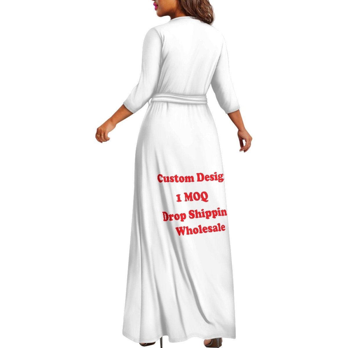New Design Custom Classic Fashion Loose Large Size V-Neck Maxi Women Dress Print On Demand Women's Casual Dresses