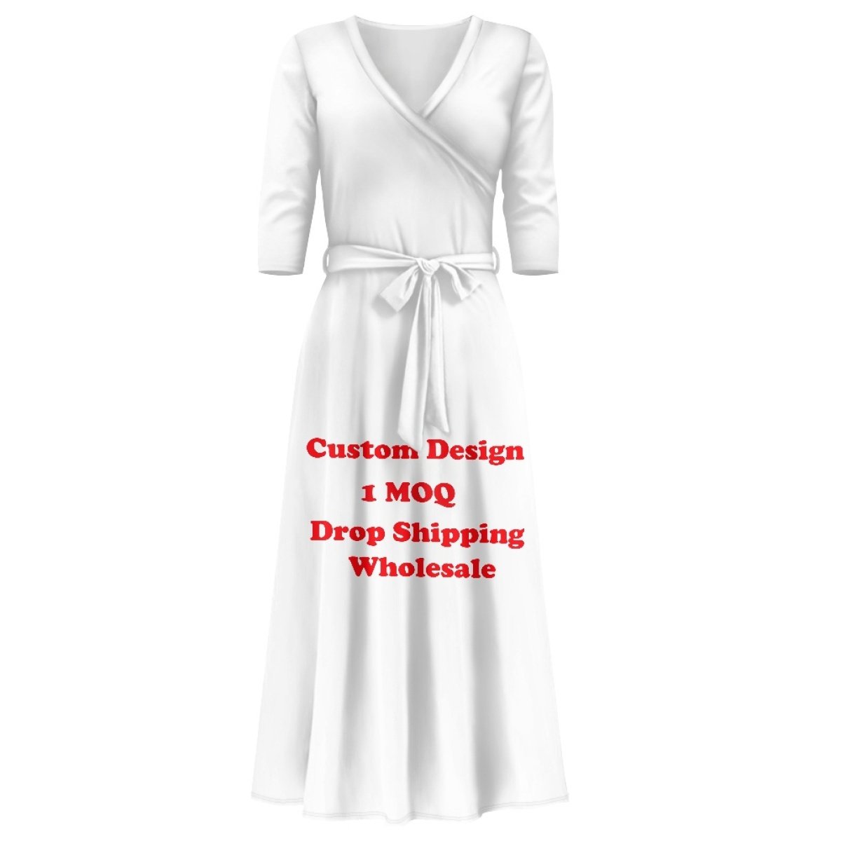 New Design Custom Classic Fashion Loose Large Size V-Neck Maxi Women Dress Print On Demand Women's Casual Dresses