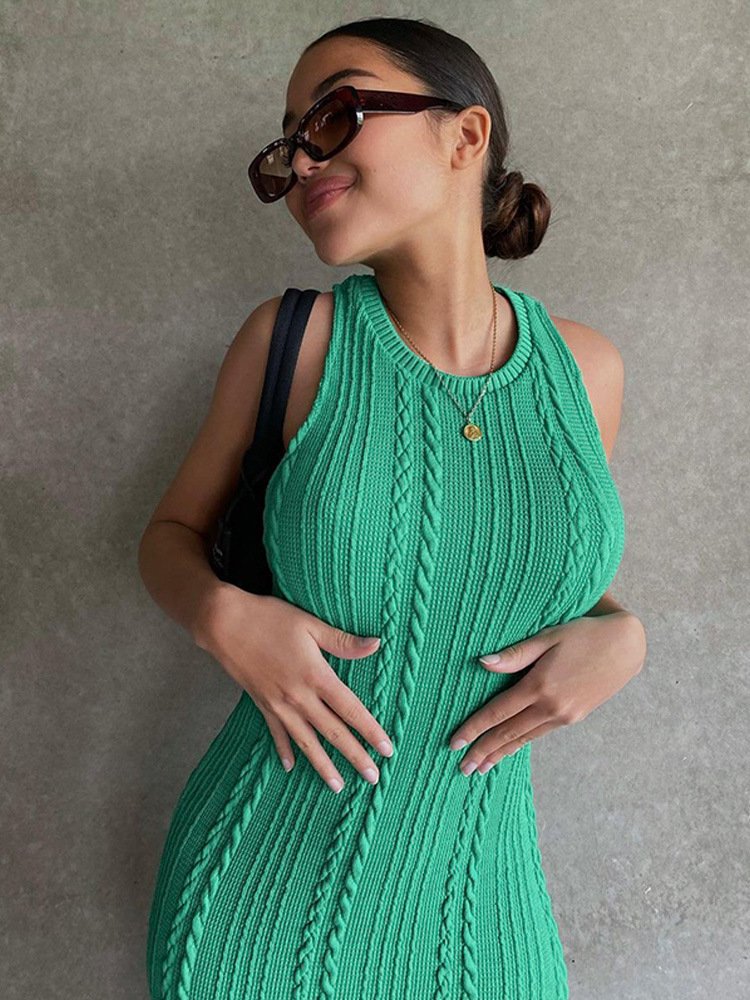 2024 Round Neck Women Sleeveless Tight Long Dress Knitted Spring Summer Knitwear Bodycon Knitted Long Dresses