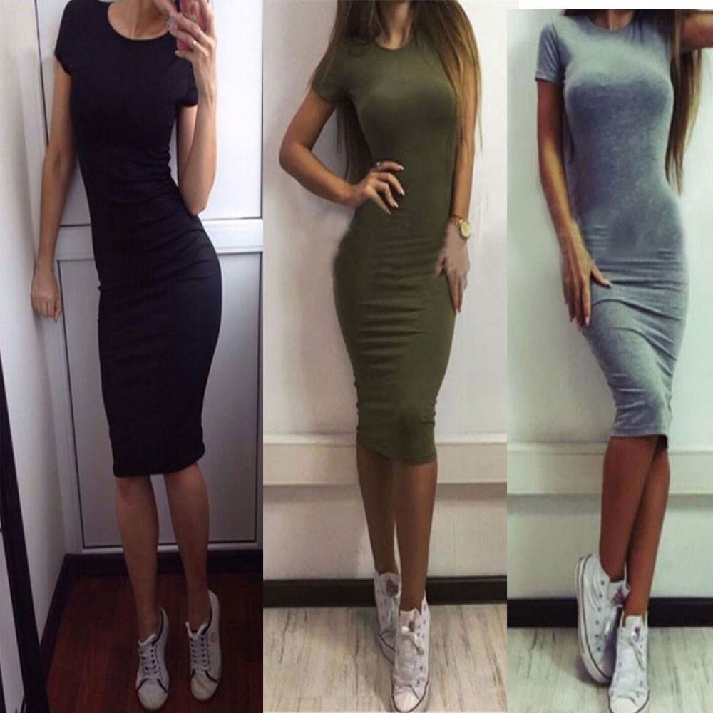 Casual Dress Long Sleeve Solid Dress T-0435 European and American Lady Short Sleeve Spring and Summer Wish Ebay Hote Sale Women