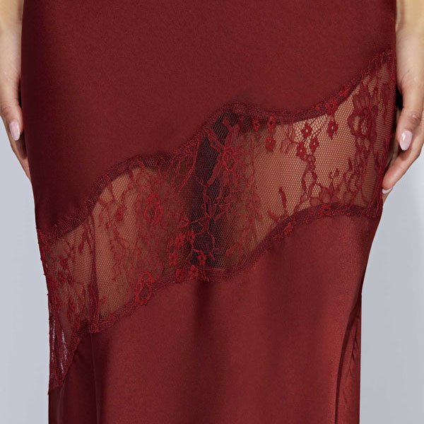 Custom Elegant Front Cowl Neck Lace Detail Bodycon Club Cocktail Party Women Sexy Open Back Satin Long Maxi Casual Evening Dress