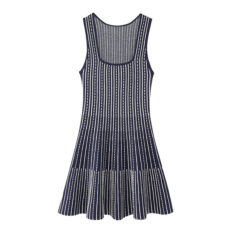 GX1065 Fashion boutique summer sleeveless sexy bodycon knitted dress striped ladies square neck elegant mini knit dresses