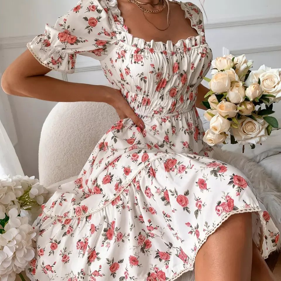 New Design Professional Casual Dresses Girls Long Arm Ropa Mujer Bales O-Neck Natural Waistline Sleeved Style Pattern Sashes