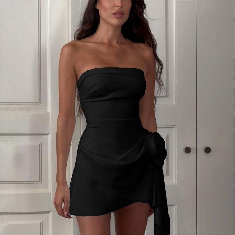Summer Sleeveless Floral Bodycon Dress Casual Breathable Sexy Solid Strapless Backless Mini Womens Dresses Fashion 2024