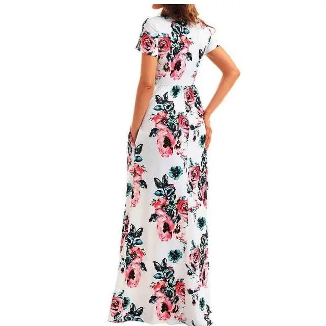 OEM/ODM Fashion sexy ladies O-neck long sleeve lace up high waist summer flower print women Casual Dresses