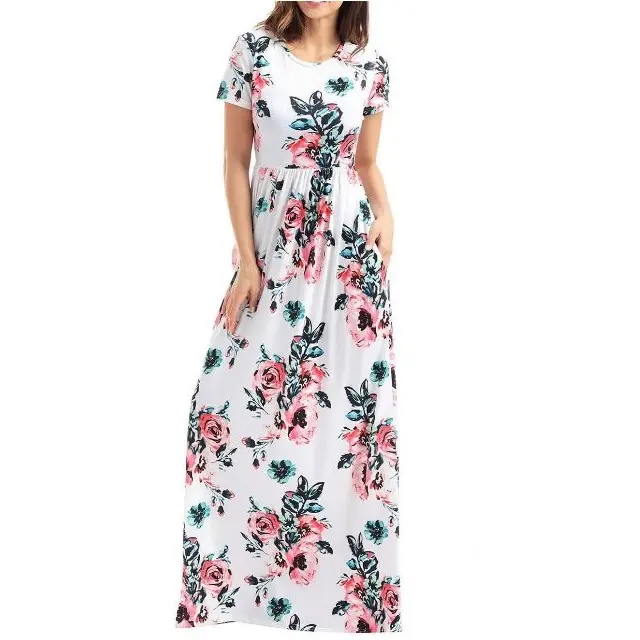 OEM/ODM Fashion sexy ladies O-neck long sleeve lace up high waist summer flower print women Casual Dresses