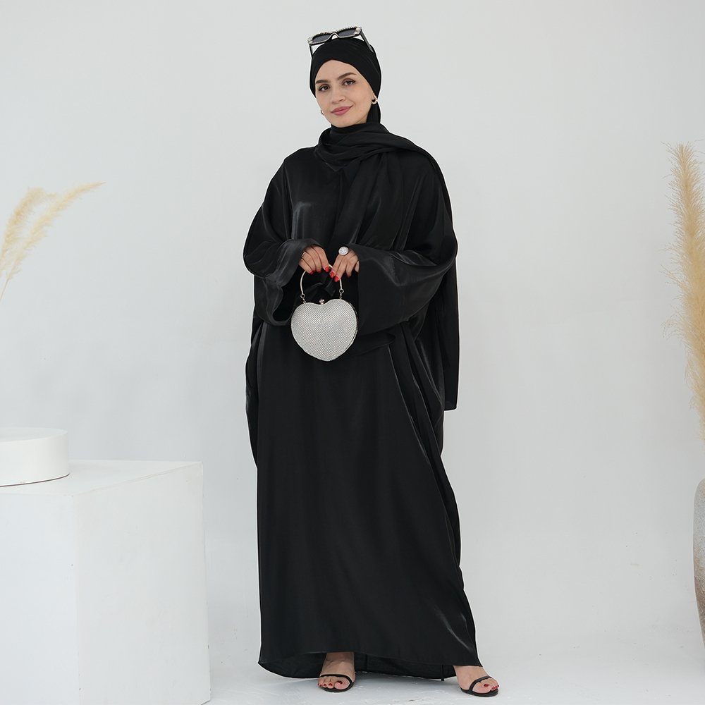 2024 Graceful Abaya Women Muslim Dress Turkey Shinny Fashion Muslim Abaya Solid Color With Hijab Abaya Muslim Woman
