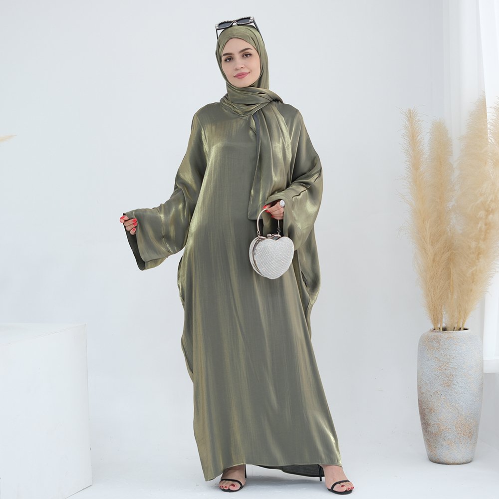 2024 Graceful Abaya Women Muslim Dress Turkey Shinny Fashion Muslim Abaya Solid Color With Hijab Abaya Muslim Woman