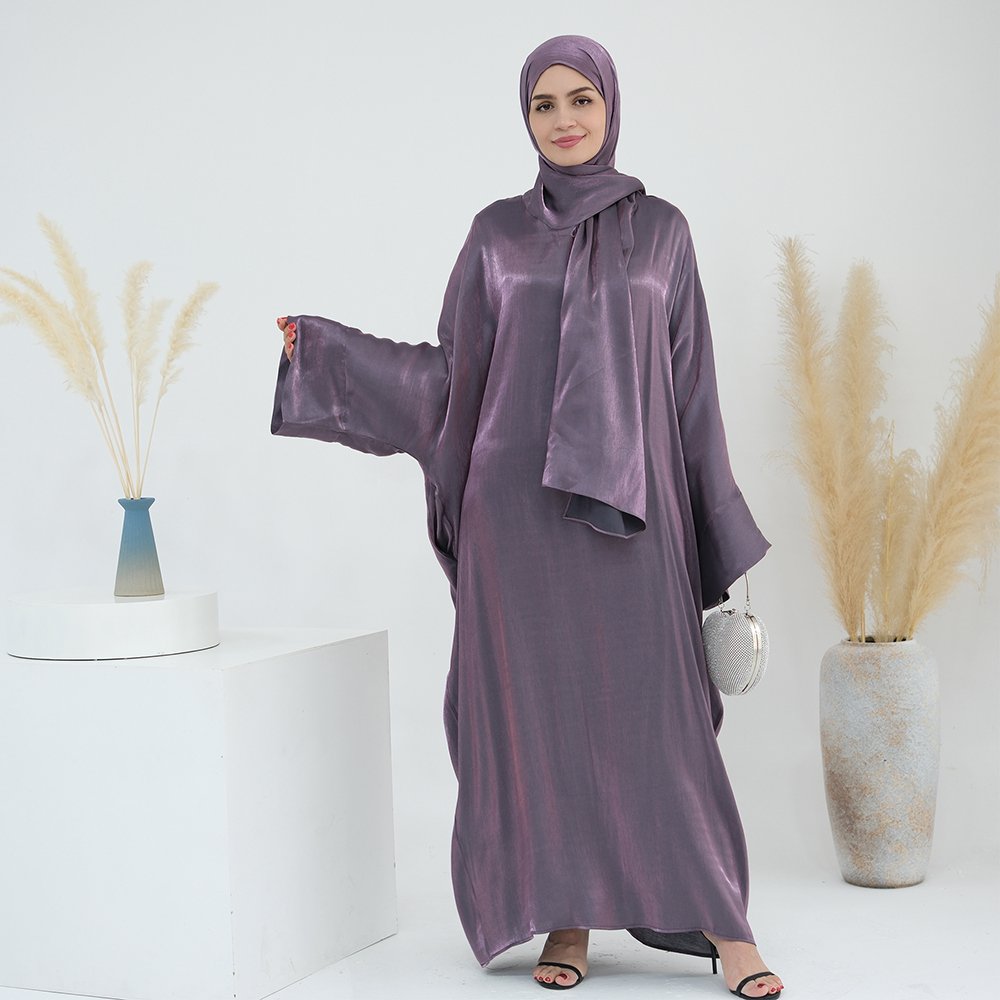 2024 Graceful Abaya Women Muslim Dress Turkey Shinny Fashion Muslim Abaya Solid Color With Hijab Abaya Muslim Woman