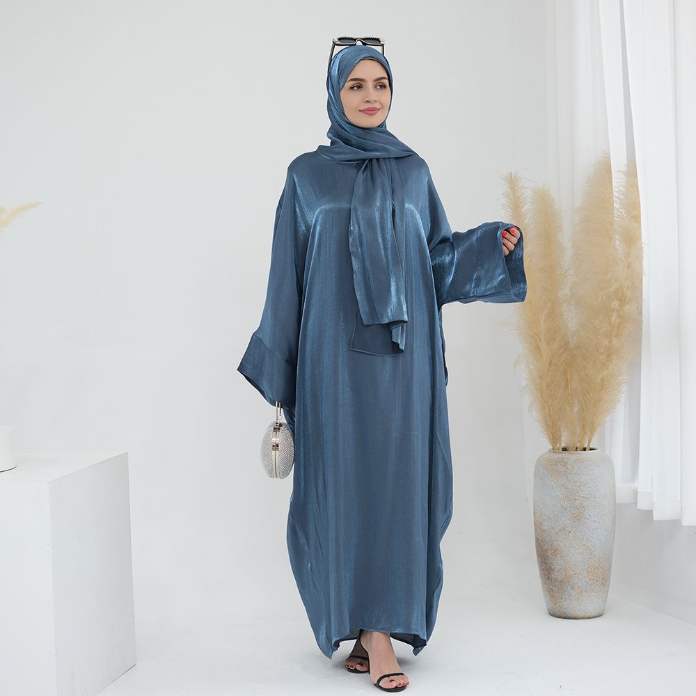 2024 Graceful Abaya Women Muslim Dress Turkey Shinny Fashion Muslim Abaya Solid Color With Hijab Abaya Muslim Woman