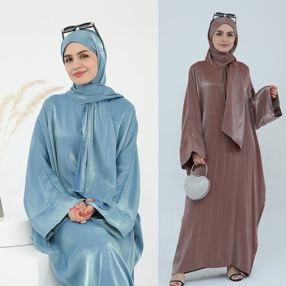 2024 Graceful Abaya Women Muslim Dress Turkey Shinny Fashion Muslim Abaya Solid Color With Hijab Abaya Muslim Woman
