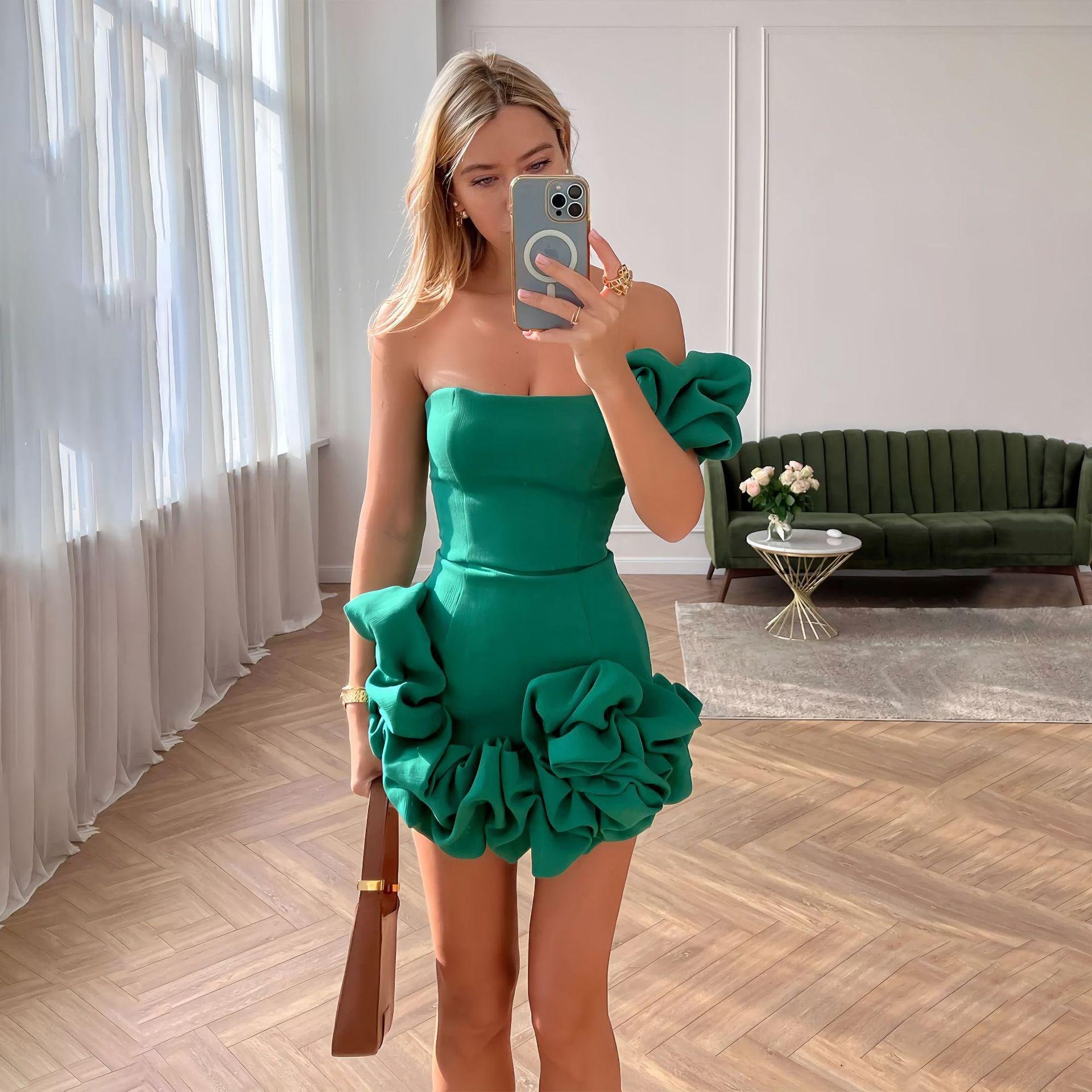 Ocstrade 2023 Women White Ruffle Tight Bandage Dress Tube Top Nightclub Sexy Dress Bag Hip Skirt Strapless Ruffle Casual Dresses