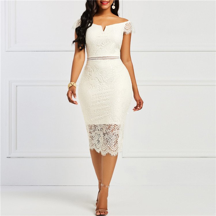 Casual Dress New Summer Slash Neck Bodycon Lace Ladies Wholesale Red Blue Midi Summer Spring Pencil 2 Pieces Square Collar