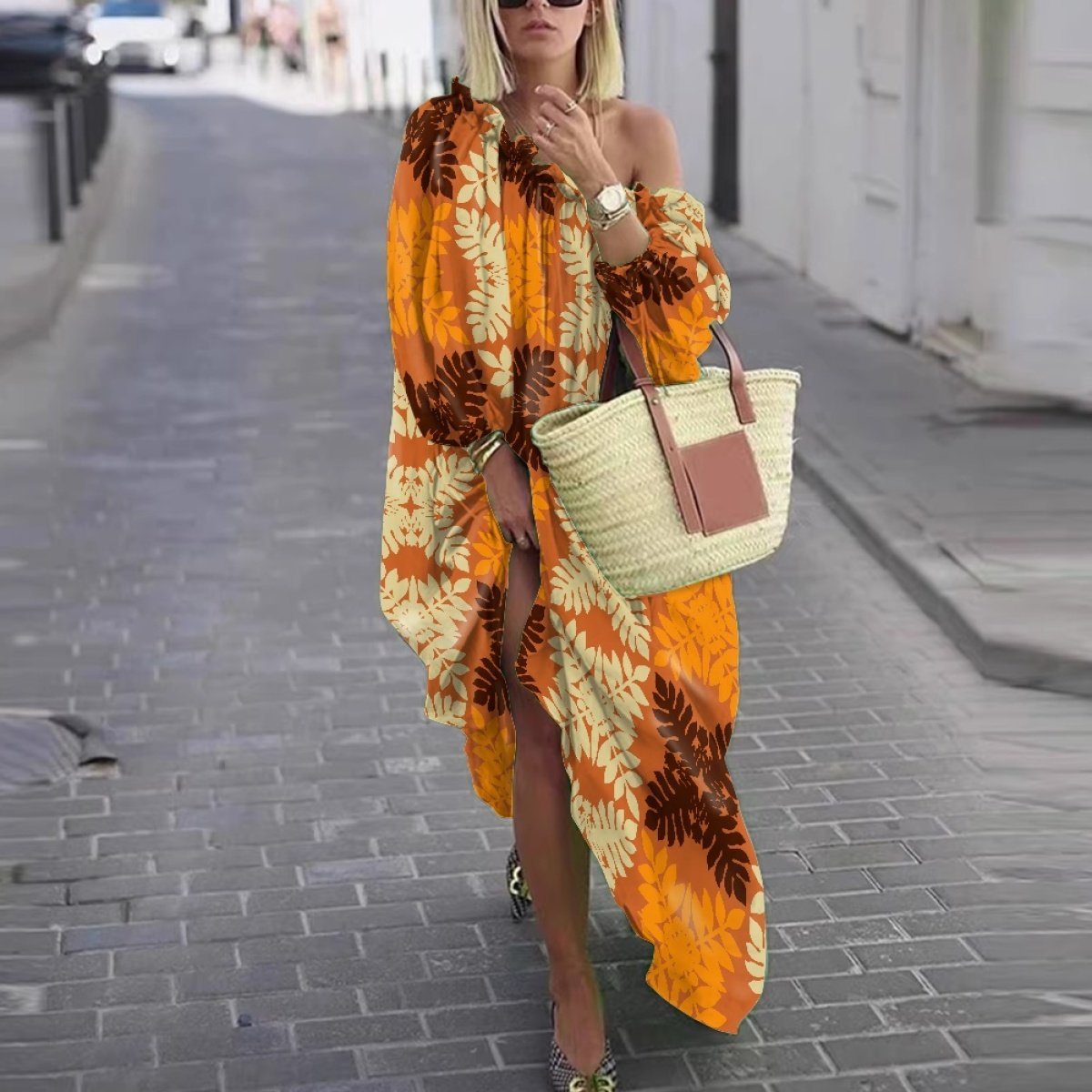 Factory Supply Custom Hawaiian Fabrics High Quality Chiffon Polyester Women's Off Shoulder Dress Print On Demand Casual Dresses