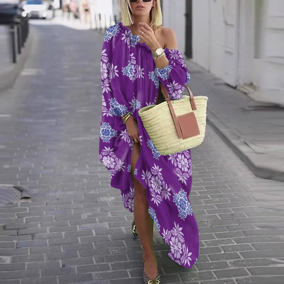 Factory Supply Custom Hawaiian Fabrics High Quality Chiffon Polyester Women's Off Shoulder Dress Print On Demand Casual Dresses