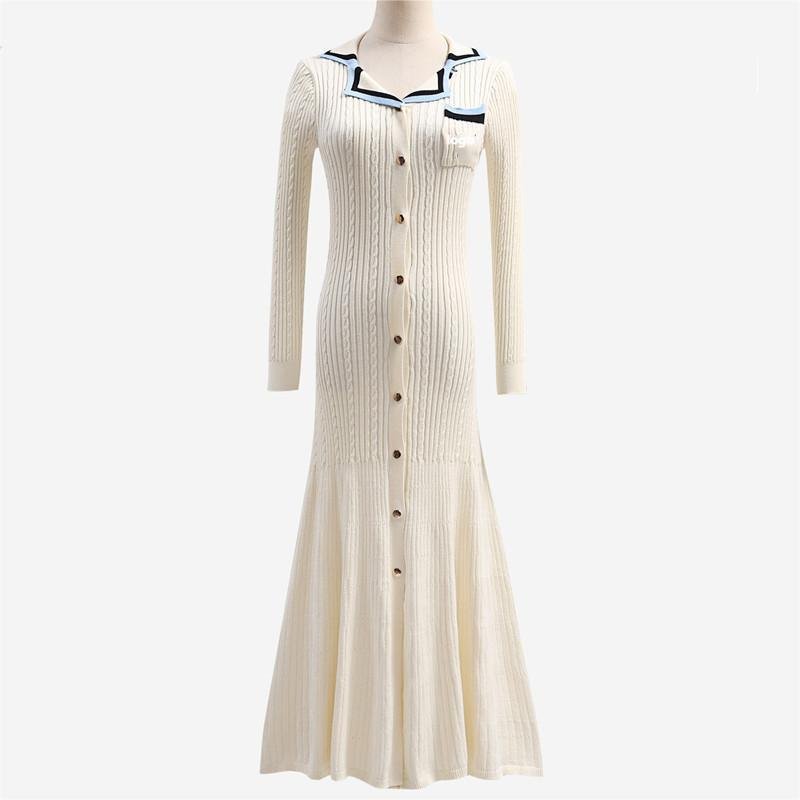 2024 New simple ruffle knitted dress casual slim V neck strap dress for women
