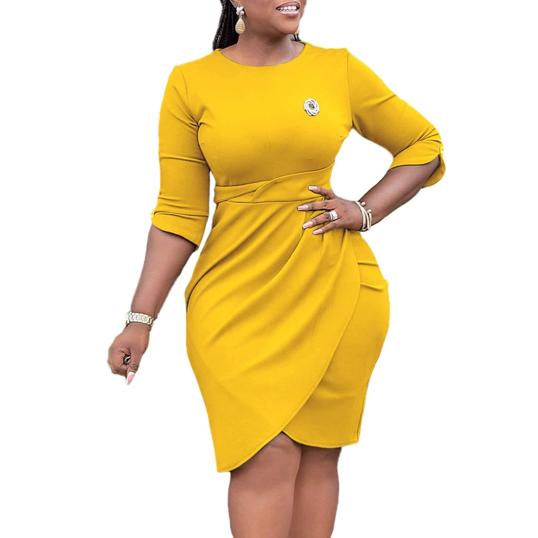 A339 New Arrivals Blue Solid Color Three Quarter Sleeve Autumn Dresses For Ladies Office Dress african formal dresses