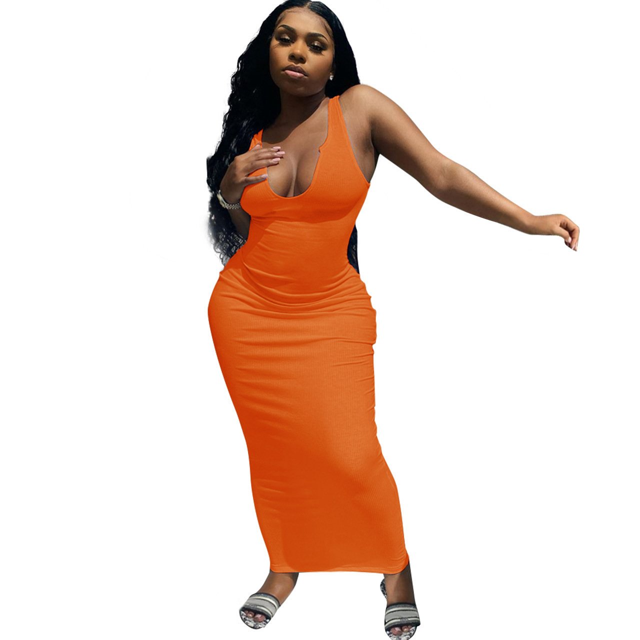 MD003 2021 Round Neck Sleeveless Bodycon Maxi Elegant Women Summer Party Long Casual Dress