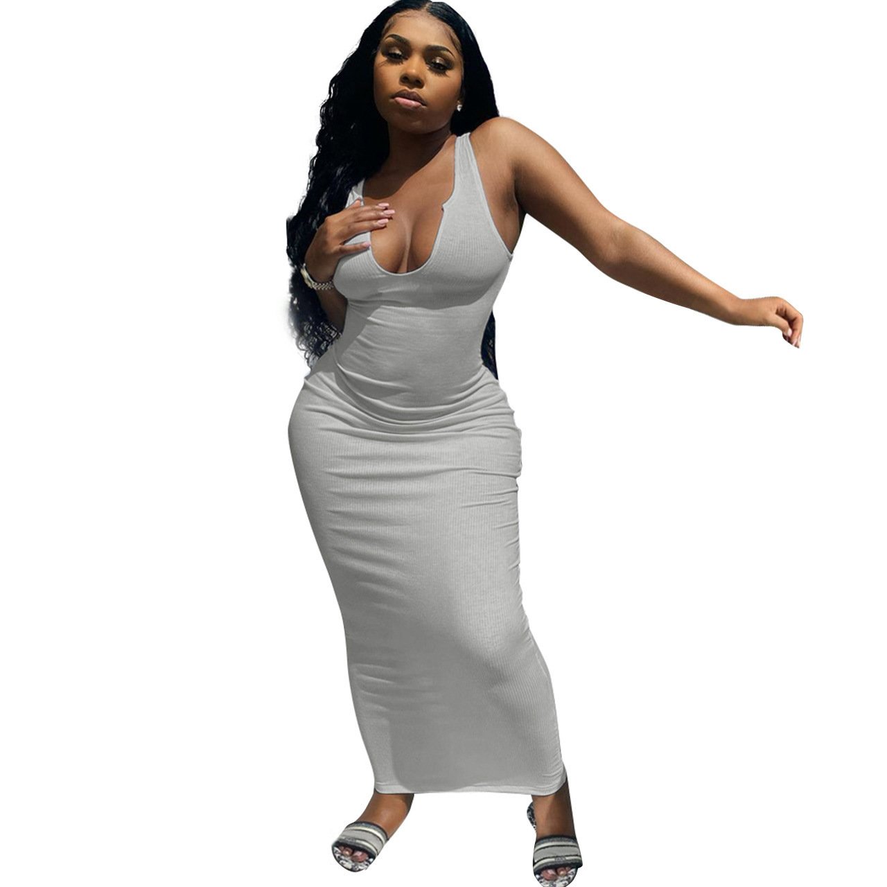 MD003 2021 Round Neck Sleeveless Bodycon Maxi Elegant Women Summer Party Long Casual Dress