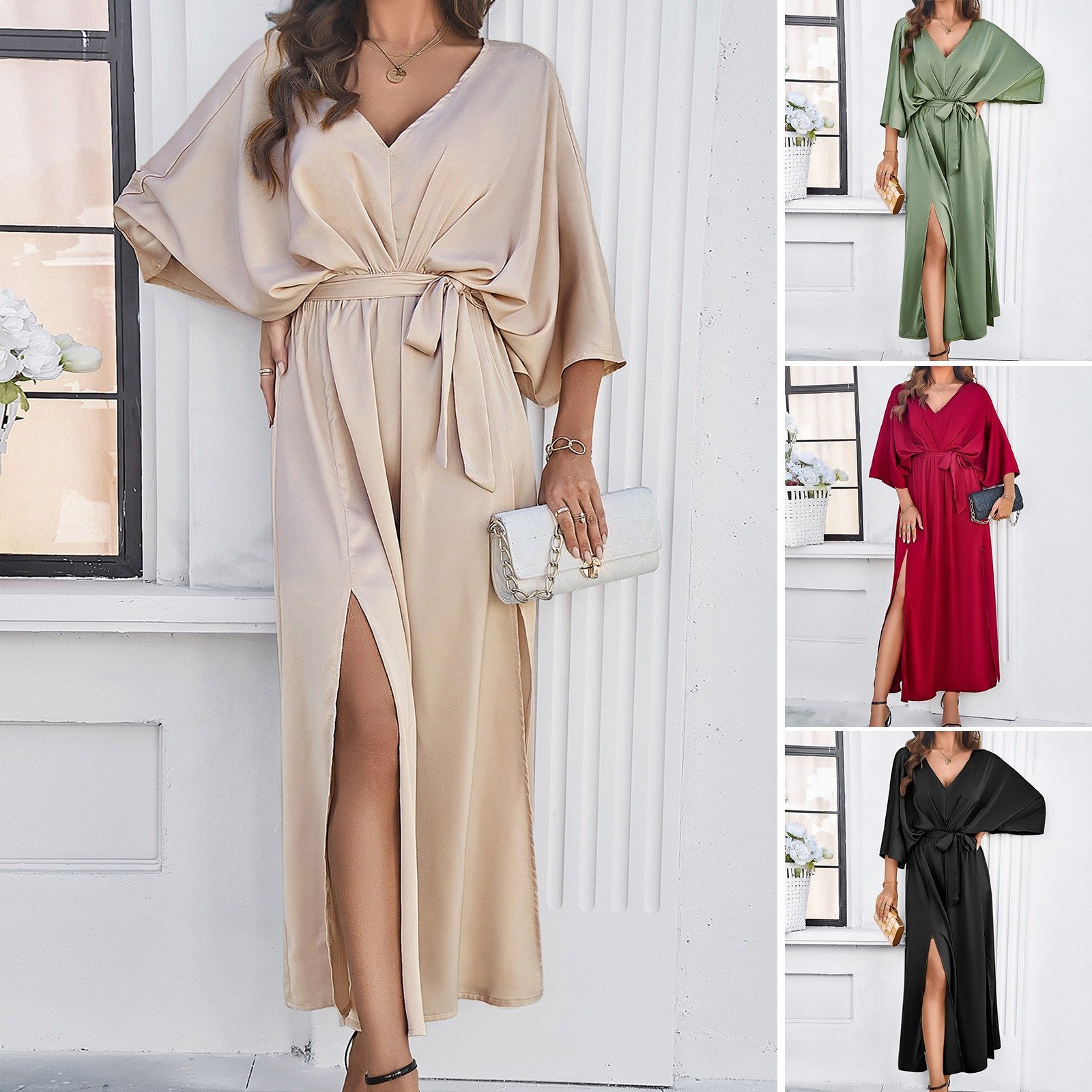 Casual Dresses D941 New Arrival 2024 Fashion V Neck Belted Long Elegant for Summer Women Digital Printing Floral Print ODM Maxi