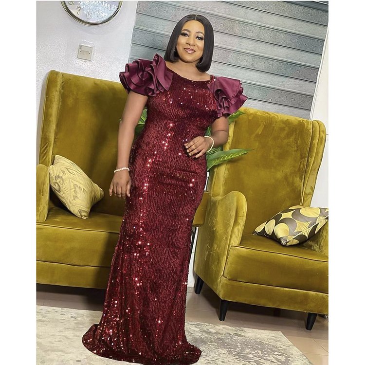 Fashion sexy ladies ruffle collar evening luxury long skirt African plus size women's clothing long sequin fishtail dress
