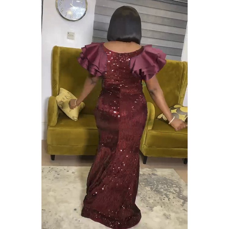 Fashion sexy ladies ruffle collar evening luxury long skirt African plus size women's clothing long sequin fishtail dress