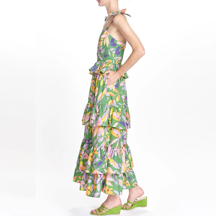 2024 Women Clothes High End Dress V-neck Cotton Printing Floral Boho Elegant Chiffon Ruffle Long Maxi Casual Dresses For Women