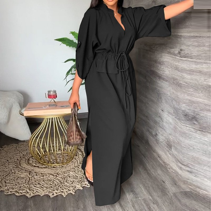 New Arrivals 2024 orange Elegant Lady Sleeveless Lace Up Midi Dress Slit Slim Fit Business Streetwear Casual Dress