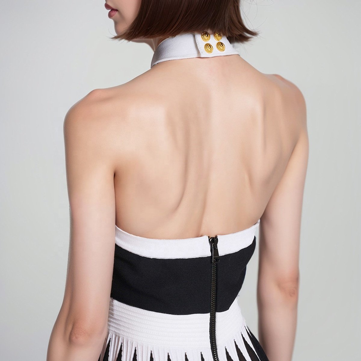 OUDINA Elegant Casual Dress Hanging Near Embroidered Sexy Backless Dress Slim Contrasting Colors Women's Dresses