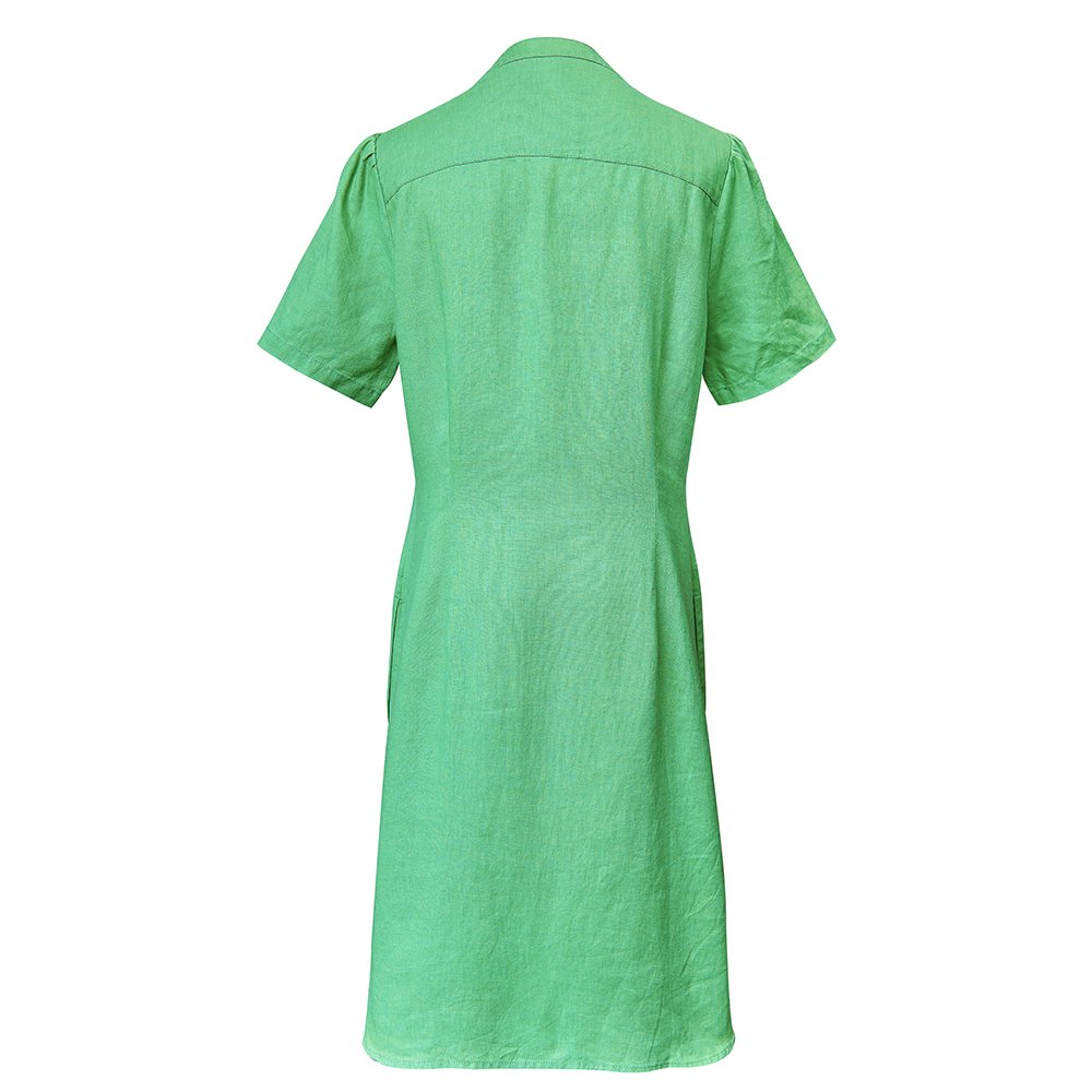 New Hot Sale High Quality Custom Short sleeve comfy ladylike green linen dress with multiple pockets