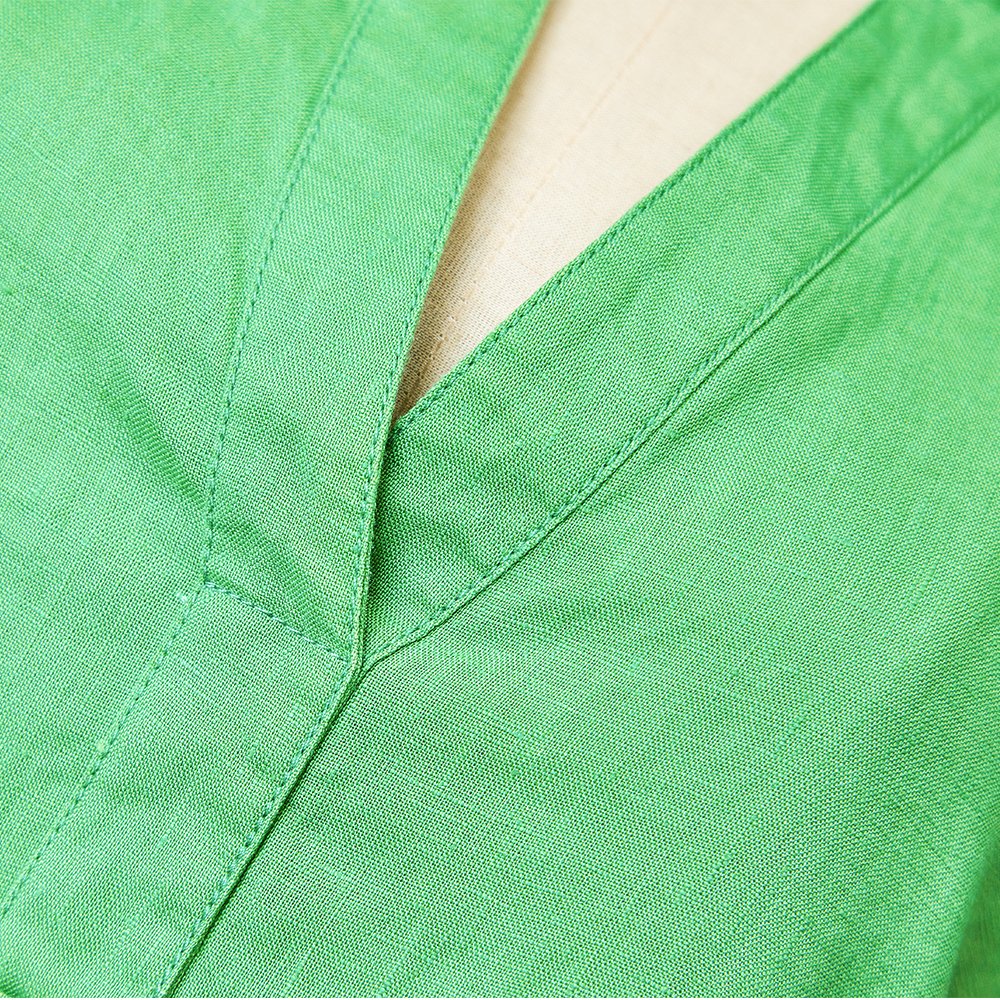 New Hot Sale High Quality Custom Short sleeve comfy ladylike green linen dress with multiple pockets