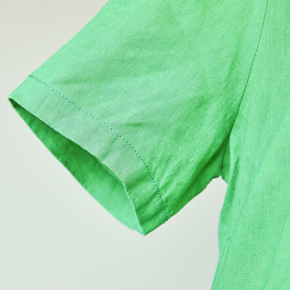 New Hot Sale High Quality Custom Short sleeve comfy ladylike green linen dress with multiple pockets