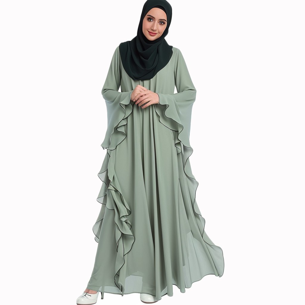 Wholesale High Quality Green Plain Full Umbrella Abaya Hijab Clothes Muslim Women Long Sleeve Prayer Maxi Dress