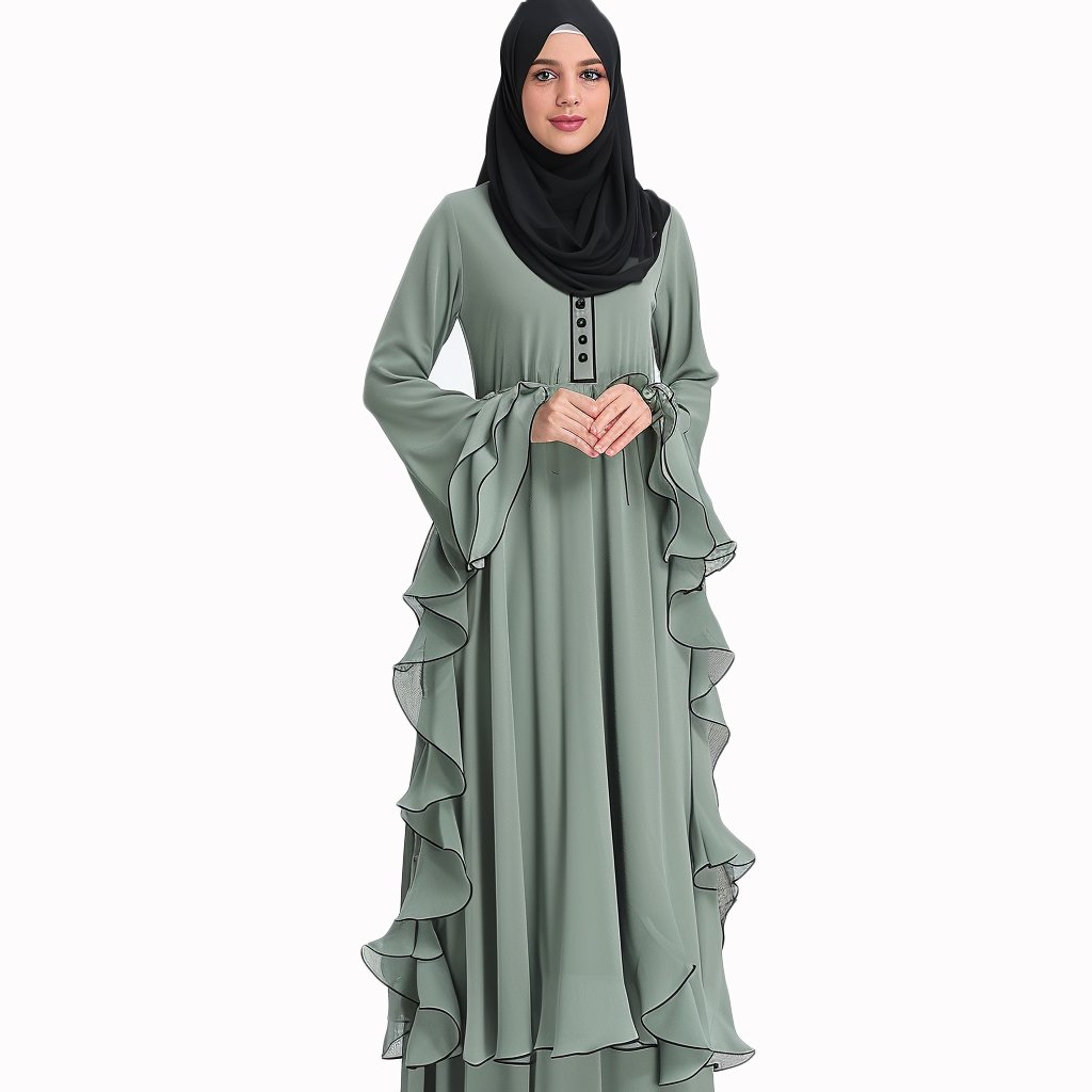 Wholesale High Quality Green Plain Full Umbrella Abaya Hijab Clothes Muslim Women Long Sleeve Prayer Maxi Dress
