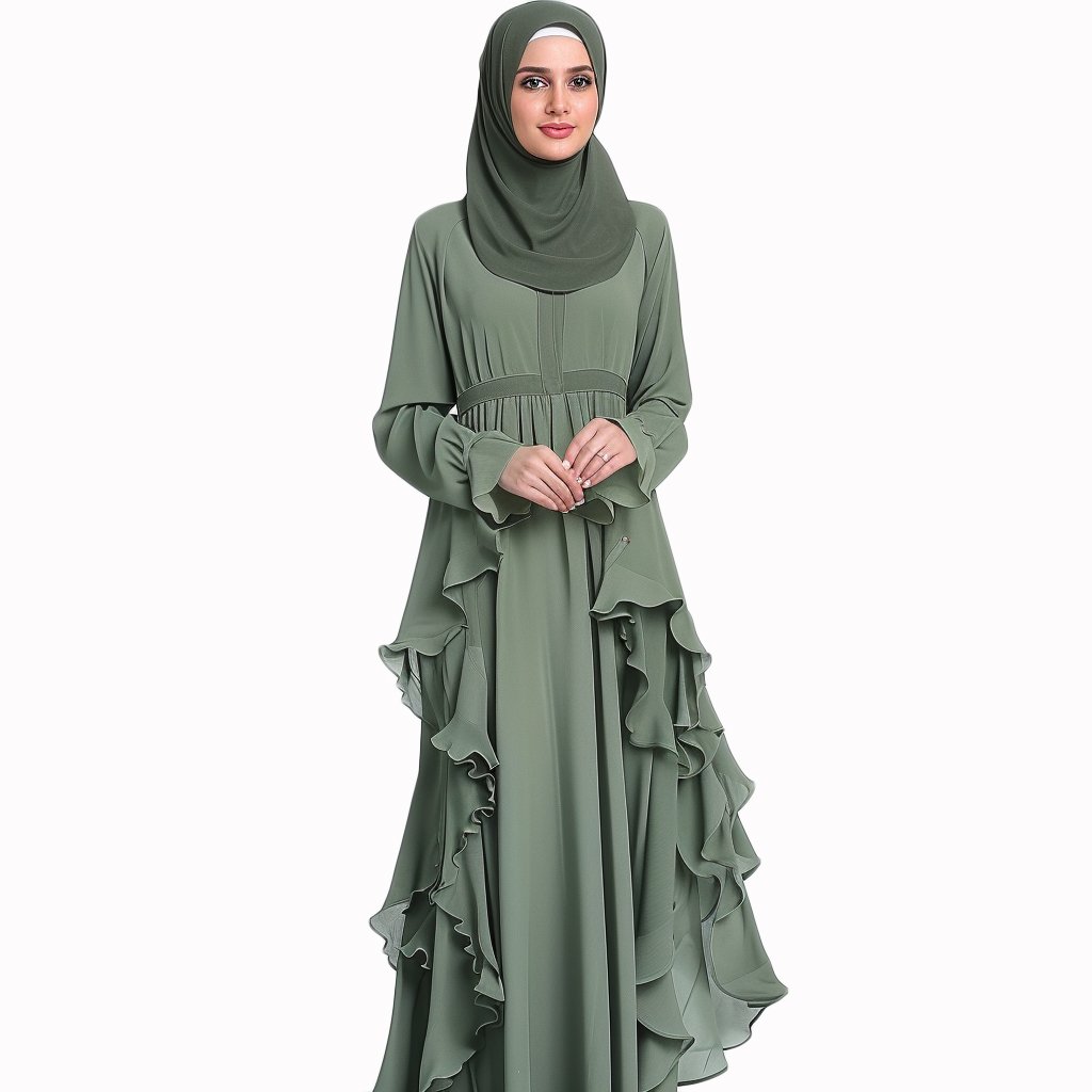 Wholesale High Quality Green Plain Full Umbrella Abaya Hijab Clothes Muslim Women Long Sleeve Prayer Maxi Dress